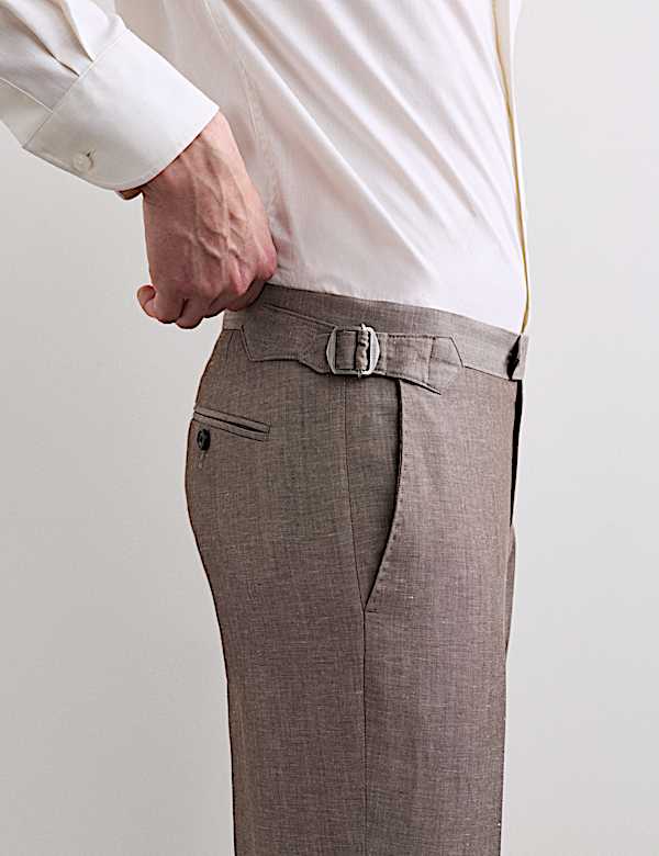 Pantalon de costume coupe ajust&eacute;e en lin m&eacute;lang&eacute; laine italienne - BE