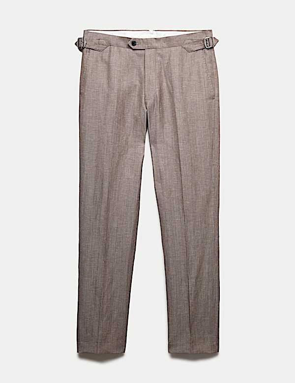 Pantalon de costume coupe ajust&eacute;e en lin m&eacute;lang&eacute; laine italienne - BE