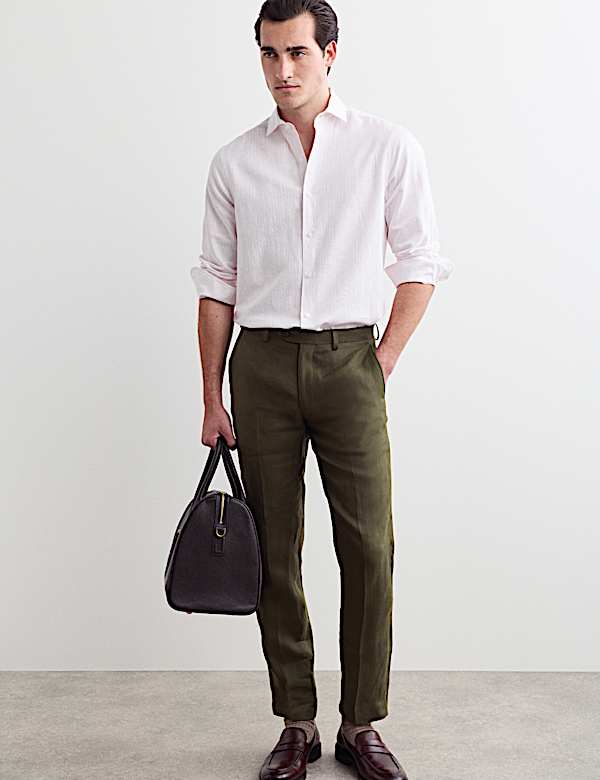Pantalon ajust&eacute; 100 % lin - FR