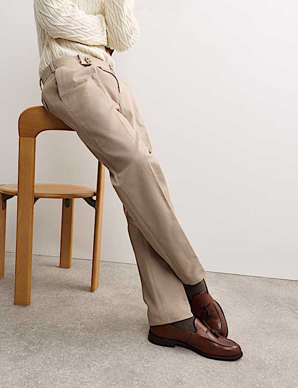 Pure Cotton Tapered Fit Pleated Twill Trousers - GR