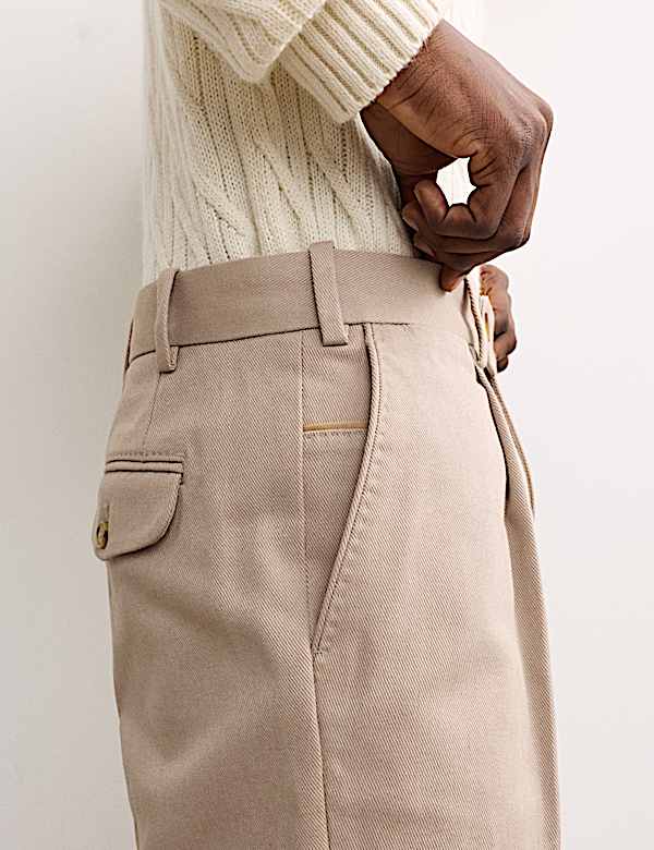 Pure Cotton Tapered Fit Pleated Twill Trousers - GR