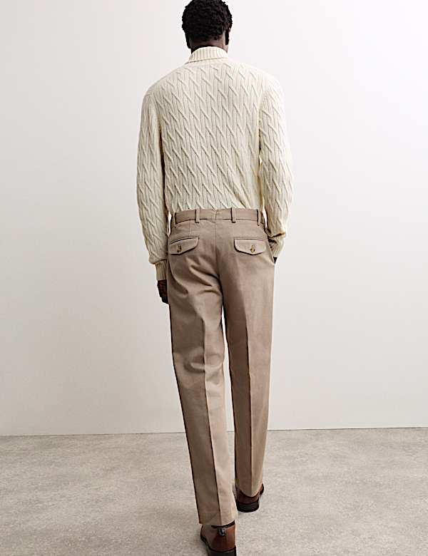 Pure Cotton Tapered Fit Pleated Twill Trousers - GR