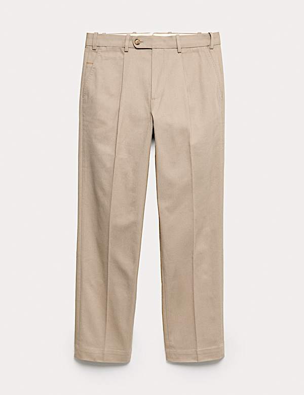 Pure Cotton Tapered Fit Pleated Twill Trousers - GR