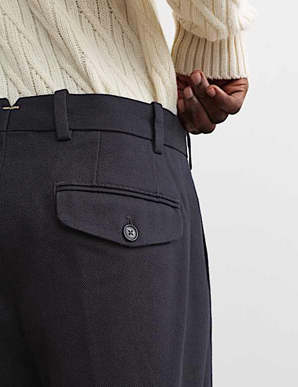 Pure Cotton Tapered Fit Pleated Twill Trousers - NZ