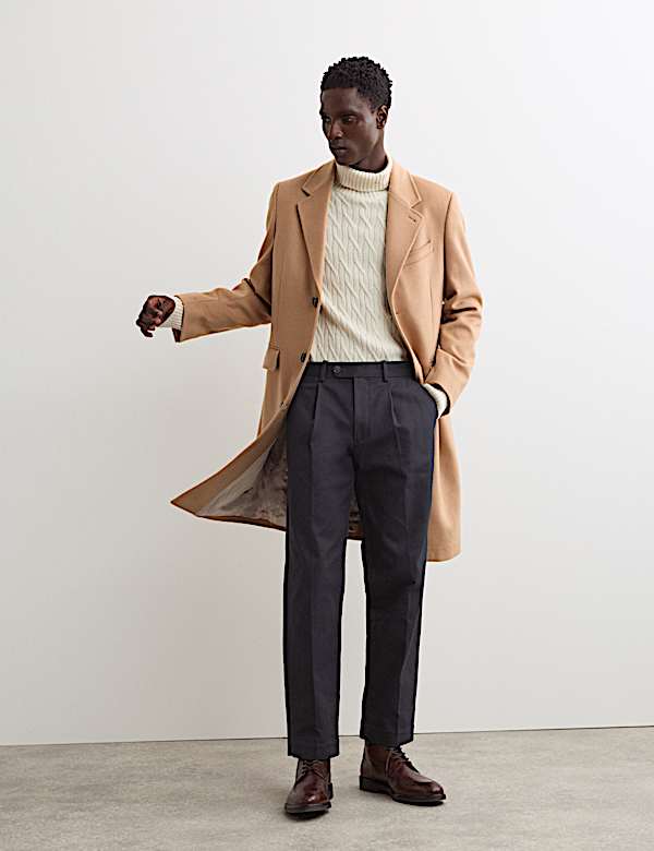 Pure Cotton Tapered Fit Pleated Twill Trousers - NZ