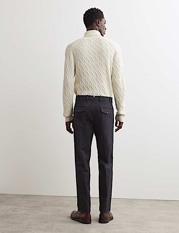 Pure Cotton Tapered Fit Pleated Twill Trousers - NZ