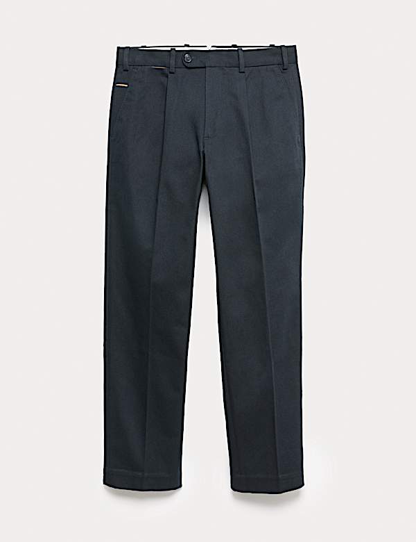 Pure Cotton Tapered Fit Pleated Twill Trousers - NZ