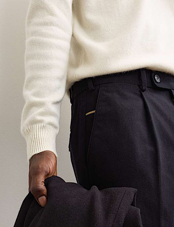 Pure Cotton Tapered Fit Pleated Twill Trousers - FR