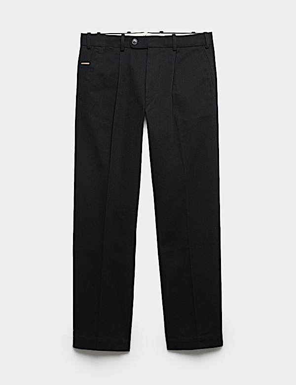 Pure Cotton Tapered Fit Pleated Twill Trousers - FR