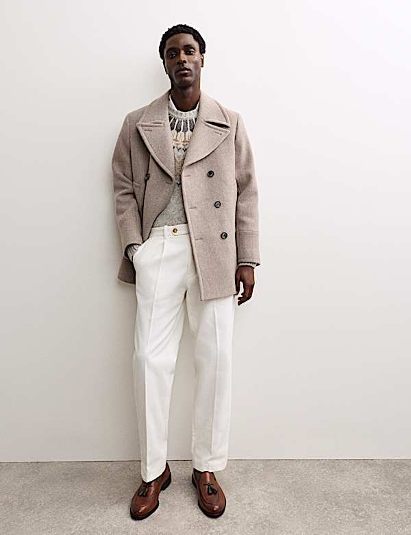 Pure Cotton Tapered Fit Pleated Twill Trousers - AU