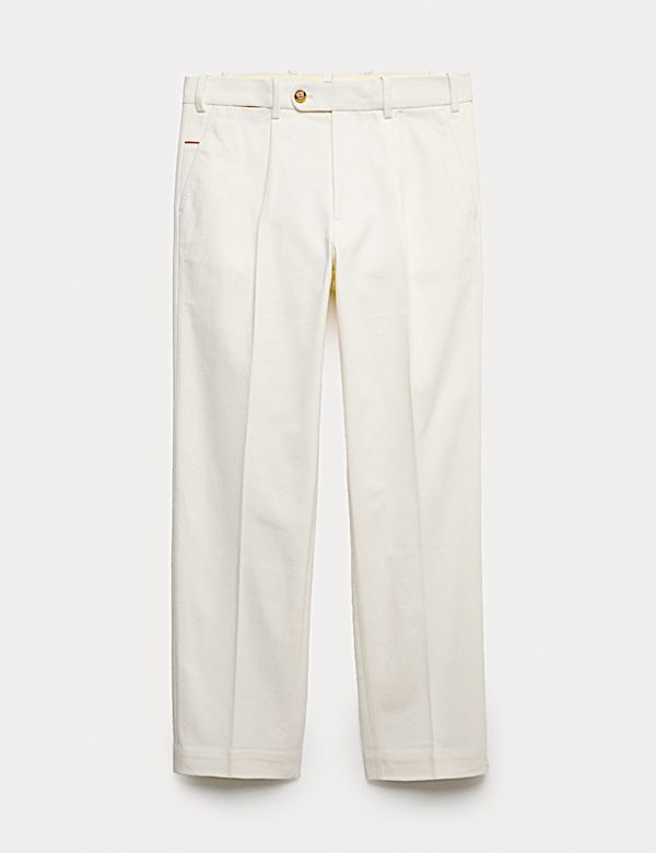 Pure Cotton Tapered Fit Pleated Twill Trousers - AU
