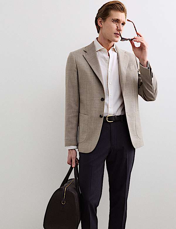 Tailored Fit Italian Wool Rich Blazer with Silk - BE