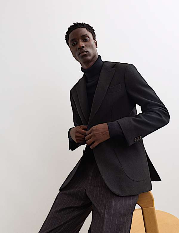 Blazer coupe ajust&eacute;e en laine serg&eacute;e italienne - CA