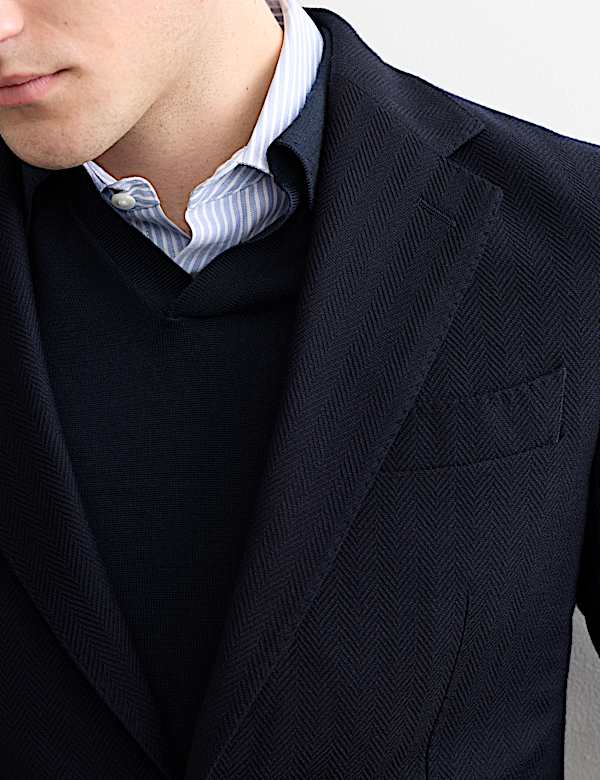 Gedefinieerde blazer van wol met visgraatmotief - NL