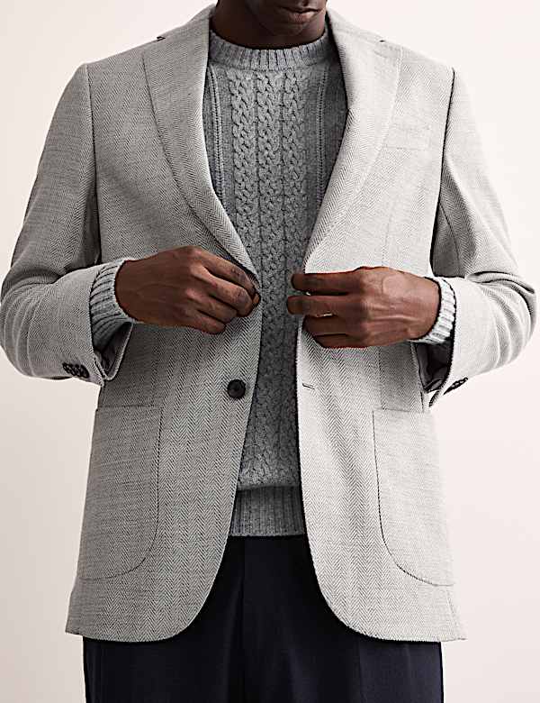 Tailored Fit Wool Herringbone Blazer - IT