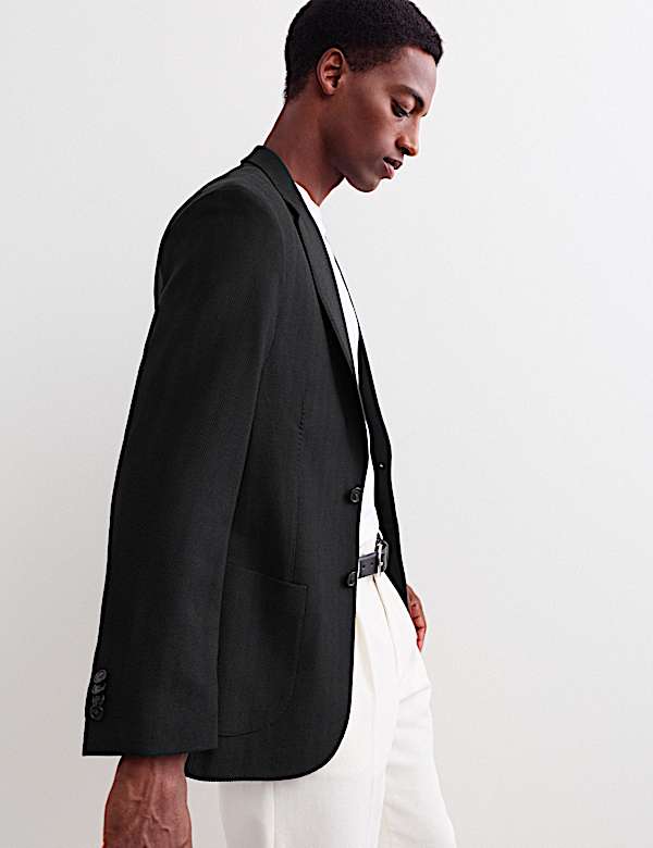 Tailored Fit Wool Herringbone Blazer - NZ