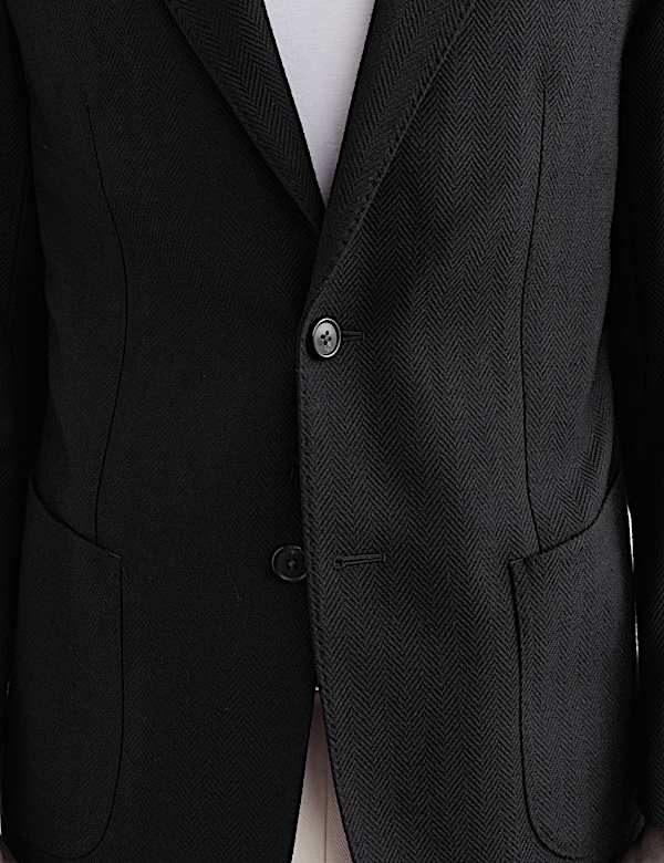 Tailored Fit Wool Herringbone Blazer - NZ
