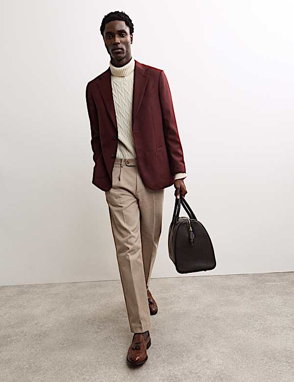 Tailored Fit Italian Wool Textured Blazer - BE