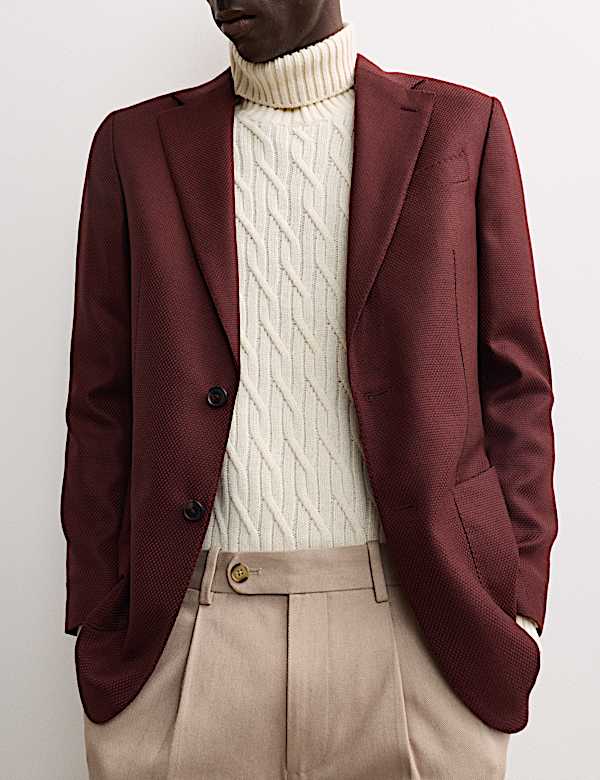 Tailored Fit Italian Wool Textured Blazer - BE