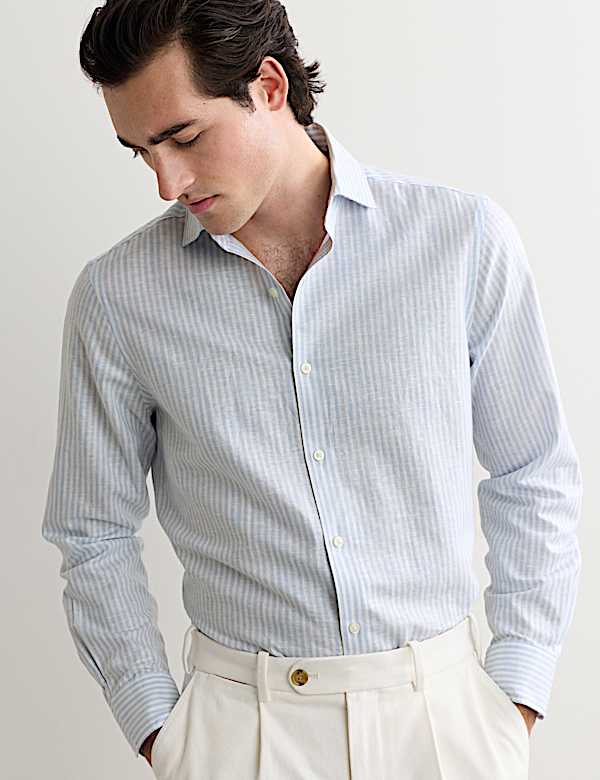 Regular Fit Luxury Linen Cotton Striped Shirt - CZ