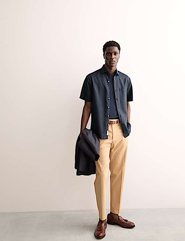 Regular-fit luxe overhemd met korte mouwen van linnen en katoen - NL