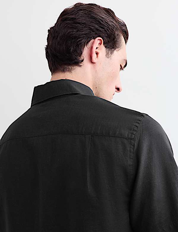 Chemise &agrave; manches courtes coupe standard en m&eacute;lange de coton et lin de luxe - CA