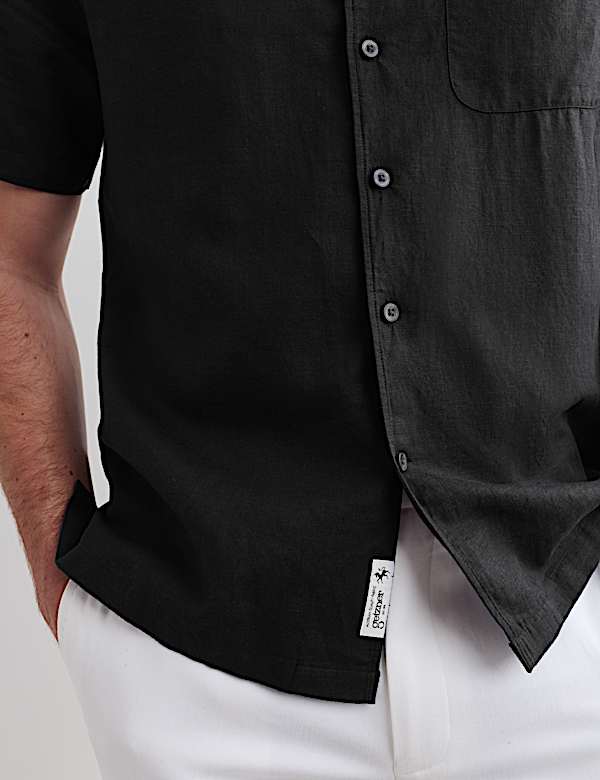 Chemise &agrave; manches courtes coupe standard en m&eacute;lange de coton et lin de luxe - CA
