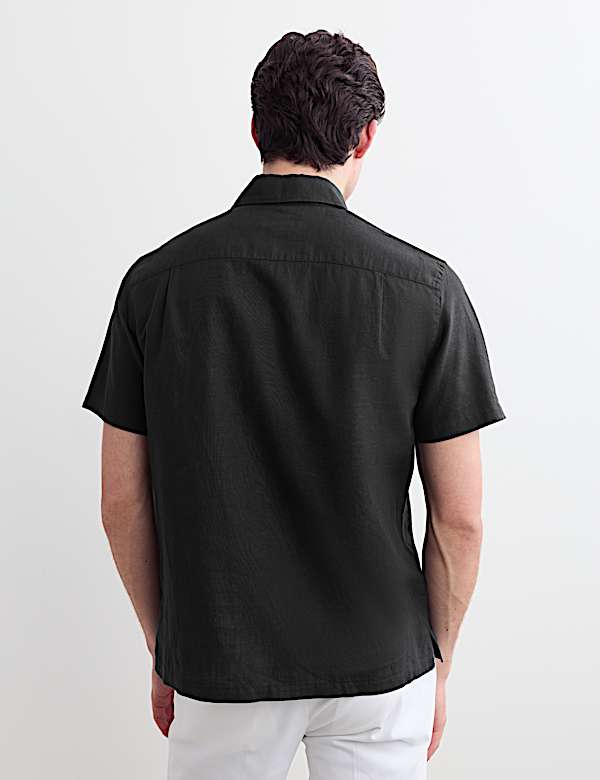 Chemise &agrave; manches courtes coupe standard en m&eacute;lange de coton et lin de luxe - CA