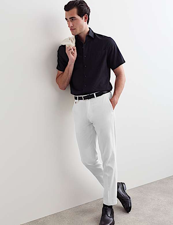 Chemise &agrave; manches courtes coupe standard en m&eacute;lange de coton et lin de luxe - CA