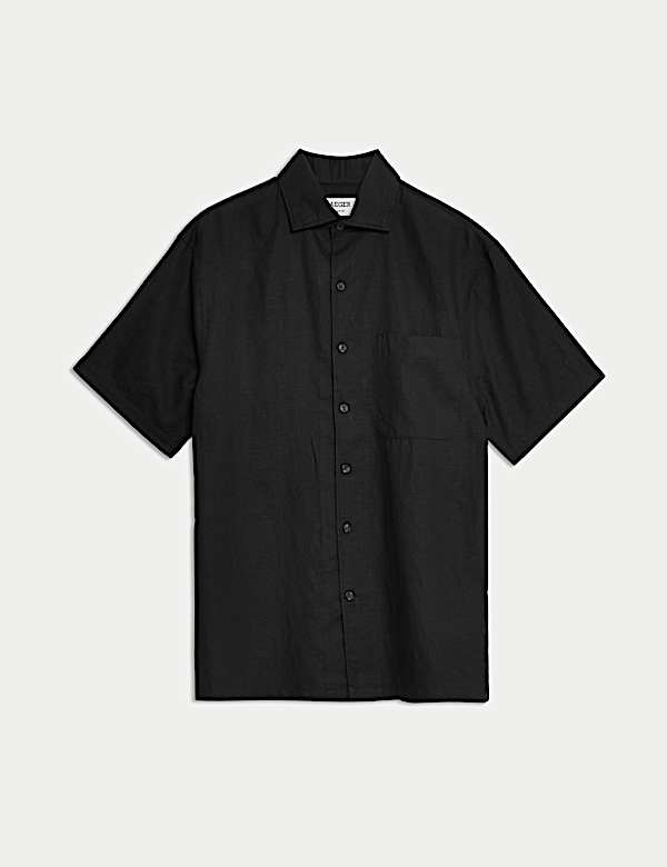 Chemise &agrave; manches courtes coupe standard en m&eacute;lange de coton et lin de luxe - CA