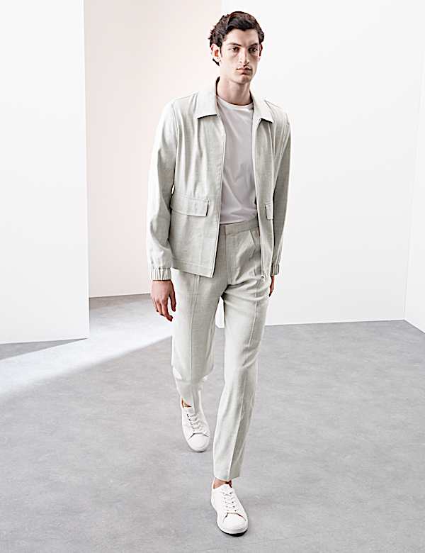 Tapered Fit Italian Linen Blend Elasticated Trousers - AL