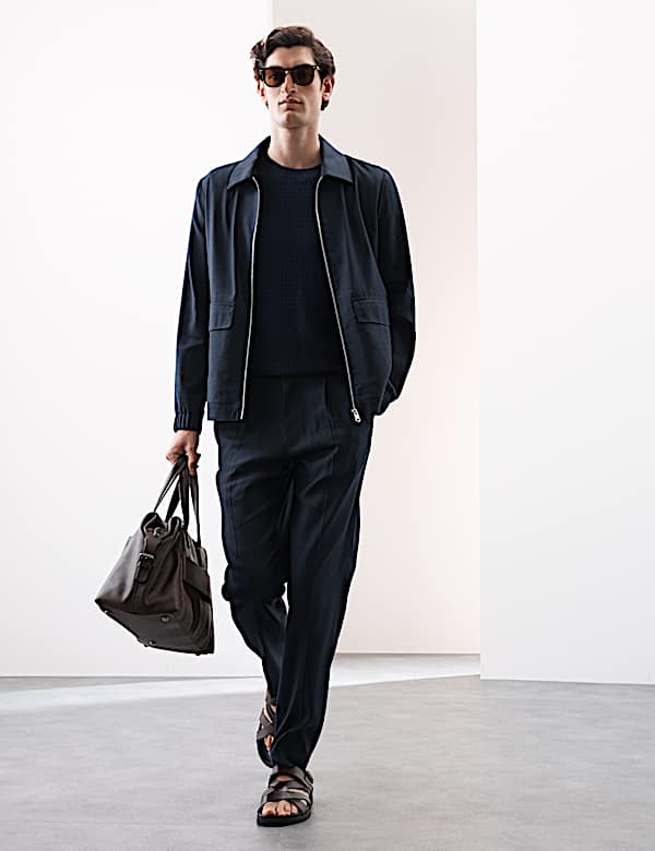 Tapered Fit Italian Linen Blend Elasticated Trousers - JO