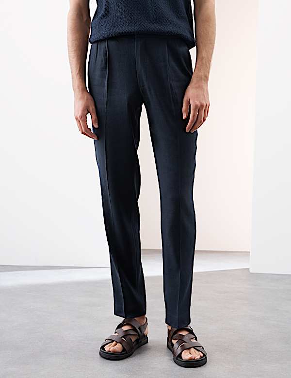 Tapered Fit Italian Linen Blend Elasticated Trousers - JO