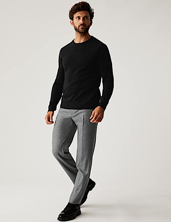 Tailored Fit Pure Wool Flannel Trousers