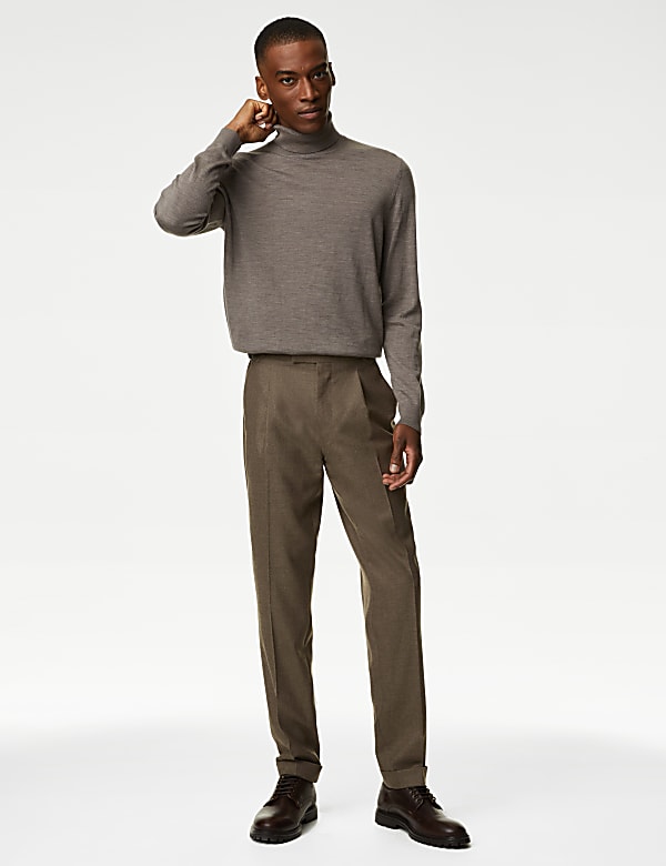 Tailored Fit Pure Wool Flannel Trousers - QA