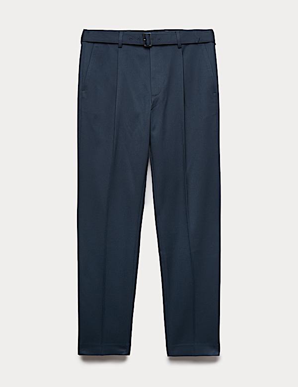 Tapered Fit Self Belt Twill Trousers - AU