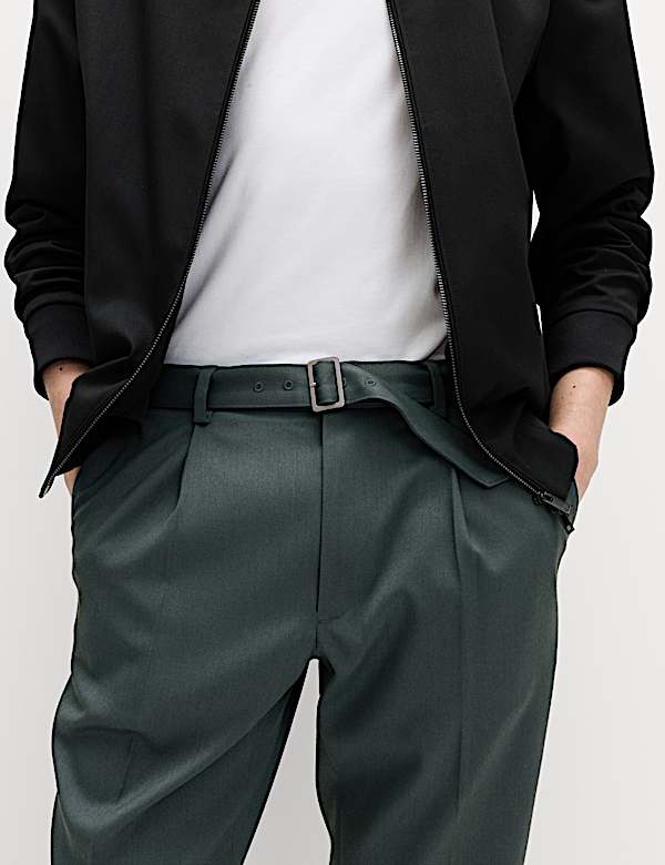 Tapered Fit Self Belt Twill Trousers - US