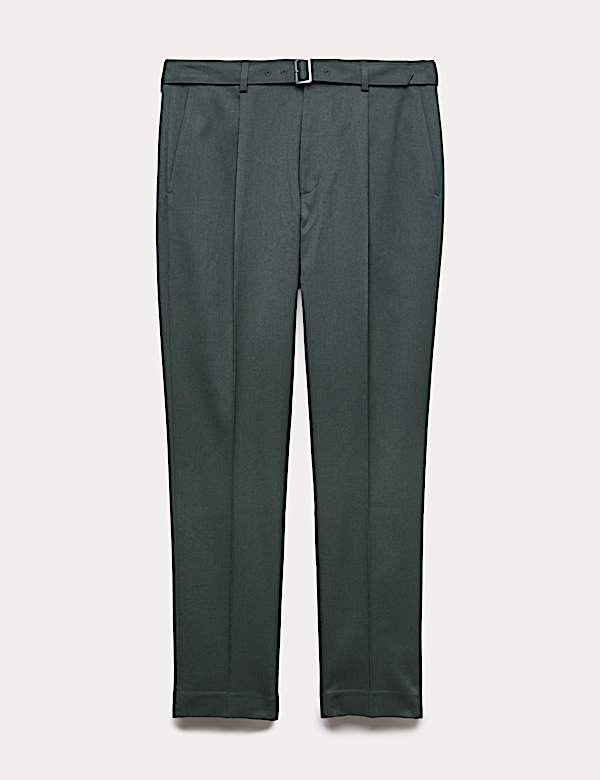 Tapered Fit Self Belt Twill Trousers - US