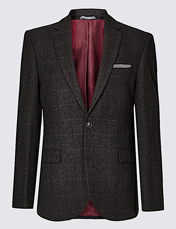 Brown Wool Rich Tailored Fit Jacket