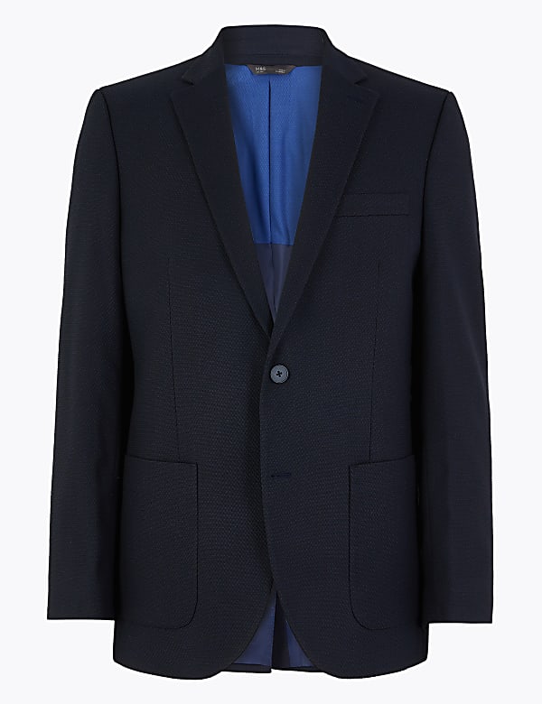 Navy Regular Fit Textured Jacket