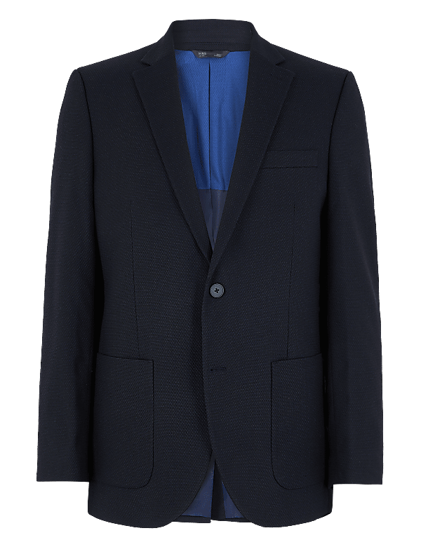 Navy Regular Fit Textured Jacket