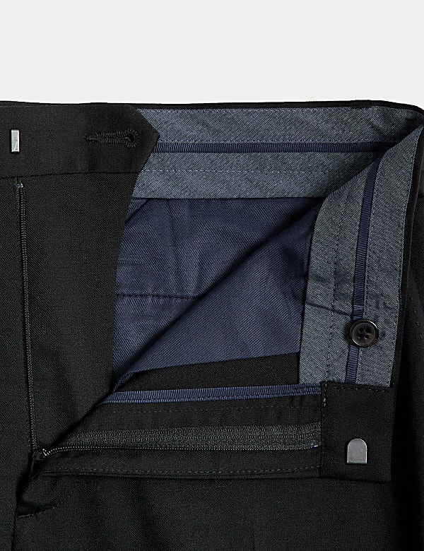 Wool Blend Flat Front Stretch Trousers - ID