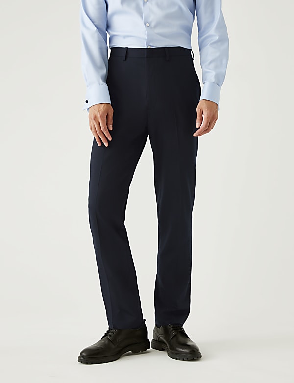 Regular Fit Wool Blend Flat Front Trousers