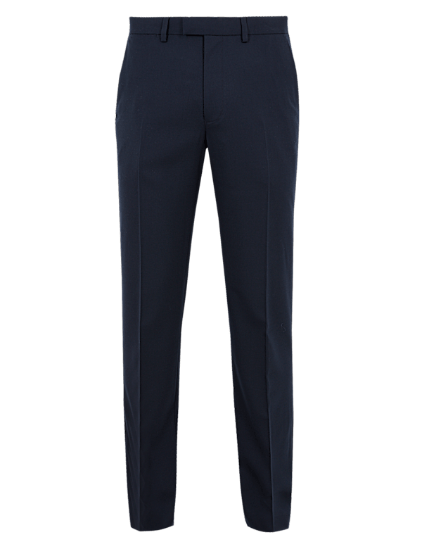 Regular Fit Wool Blend Flat Front Trousers
