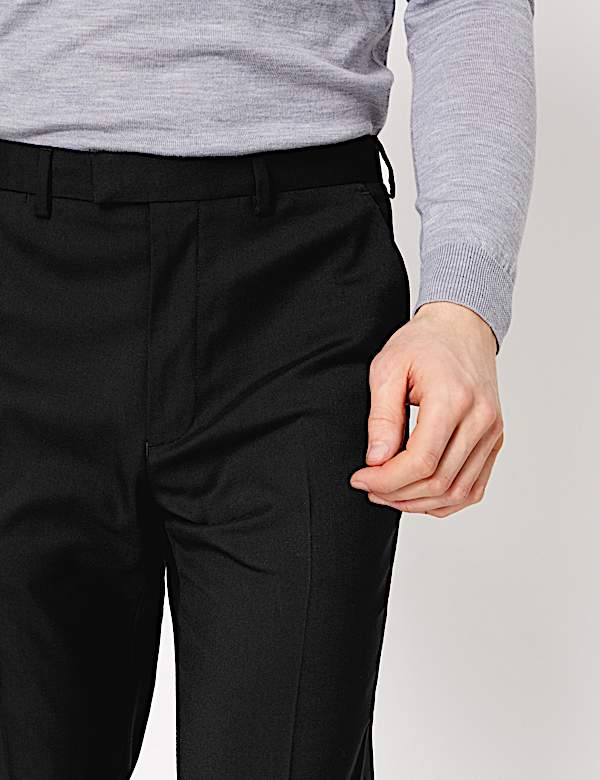 Regular Fit Wool Blend Flat Front Trousers