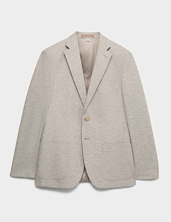 Tailored Fit Cotton Blend Textured Stretch Blazer - LV