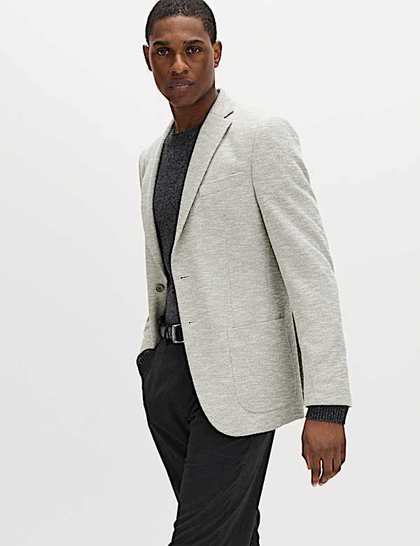 Tailored Fit Textured Stretch Blazer | LIGHT GREY MIX | Suit 
