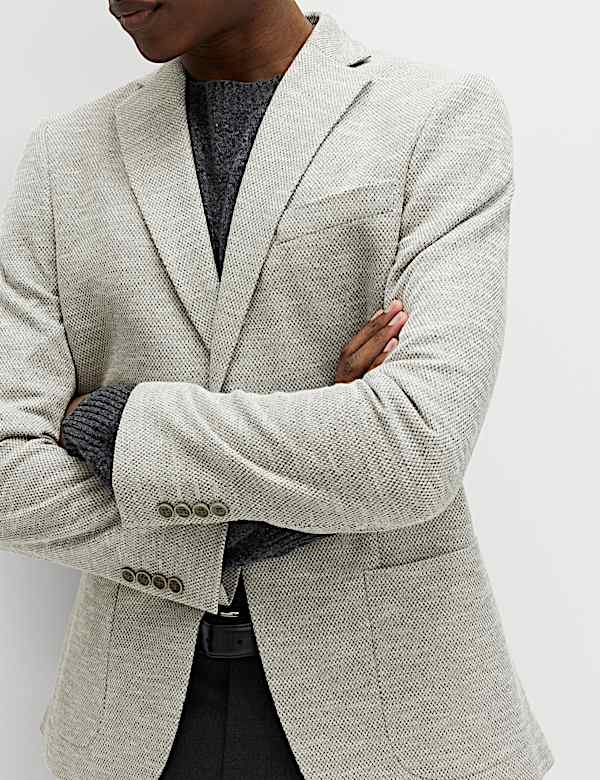 Blazer coupe ajust&eacute;e en tissu extensible &agrave; motif textur&eacute; - CH