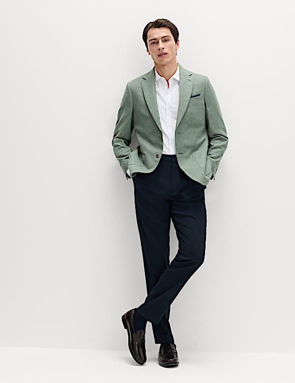 Tailored Fit Linen Cotton Blend Herringbone Blazer - BN
