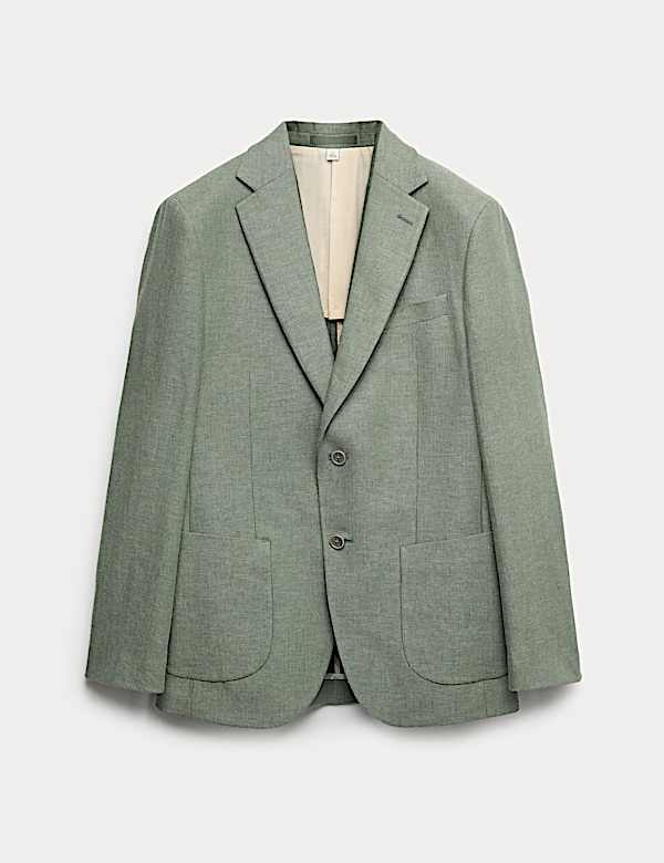 Tailored Fit Linen Cotton Blend Herringbone Blazer - BN